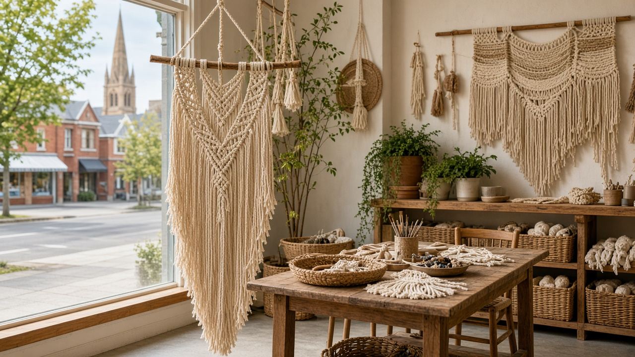 Macrame / fiber craft workshop workspace at Steady Summit Studio